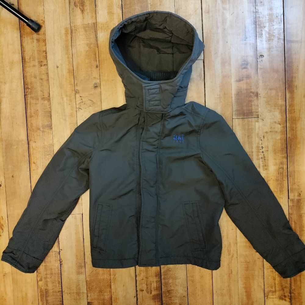 Abercrombie & Fitch jacket size Large youth gray hooded fleece lined boys AF